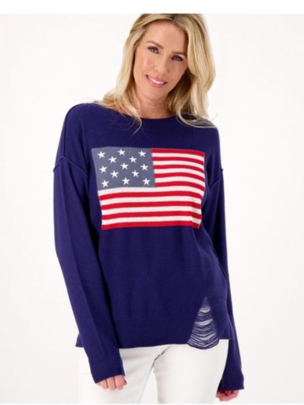 Peace Love World Love Unites Us Americana Sweater Navy Size M